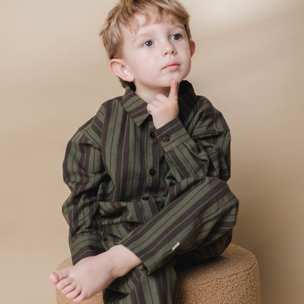That's Mine Hubert pants - Olive stripe - 100% Organic cotton Buy Tøj||Bukser||Bukser & shorts||Alle||personale||alt minus sløjfe||mette-sale||Winter 2025 here.
