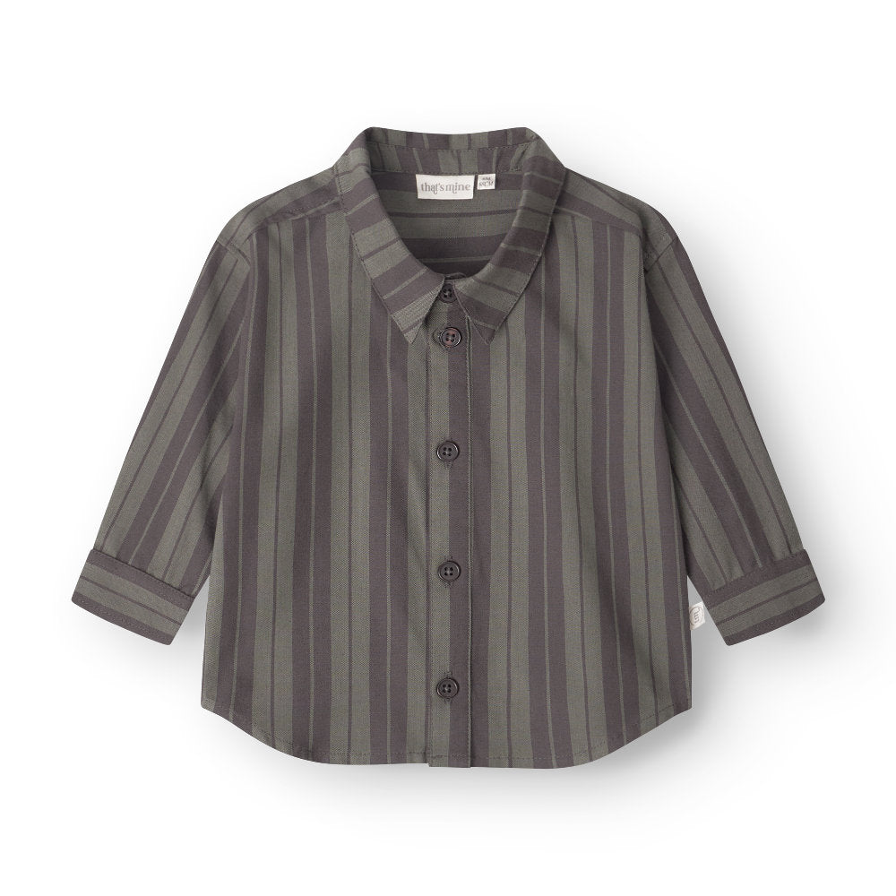 That's Mine Harald shirt - Olive stripe - 100% Organic cotton Buy Overdele||Skjorter||personale||AW25 here.