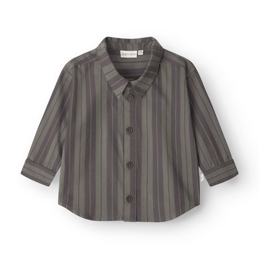 That's Mine Harald shirt - Olive stripe - 100% Organic cotton Buy Overdele||Skjorter||personale||AW25 here.