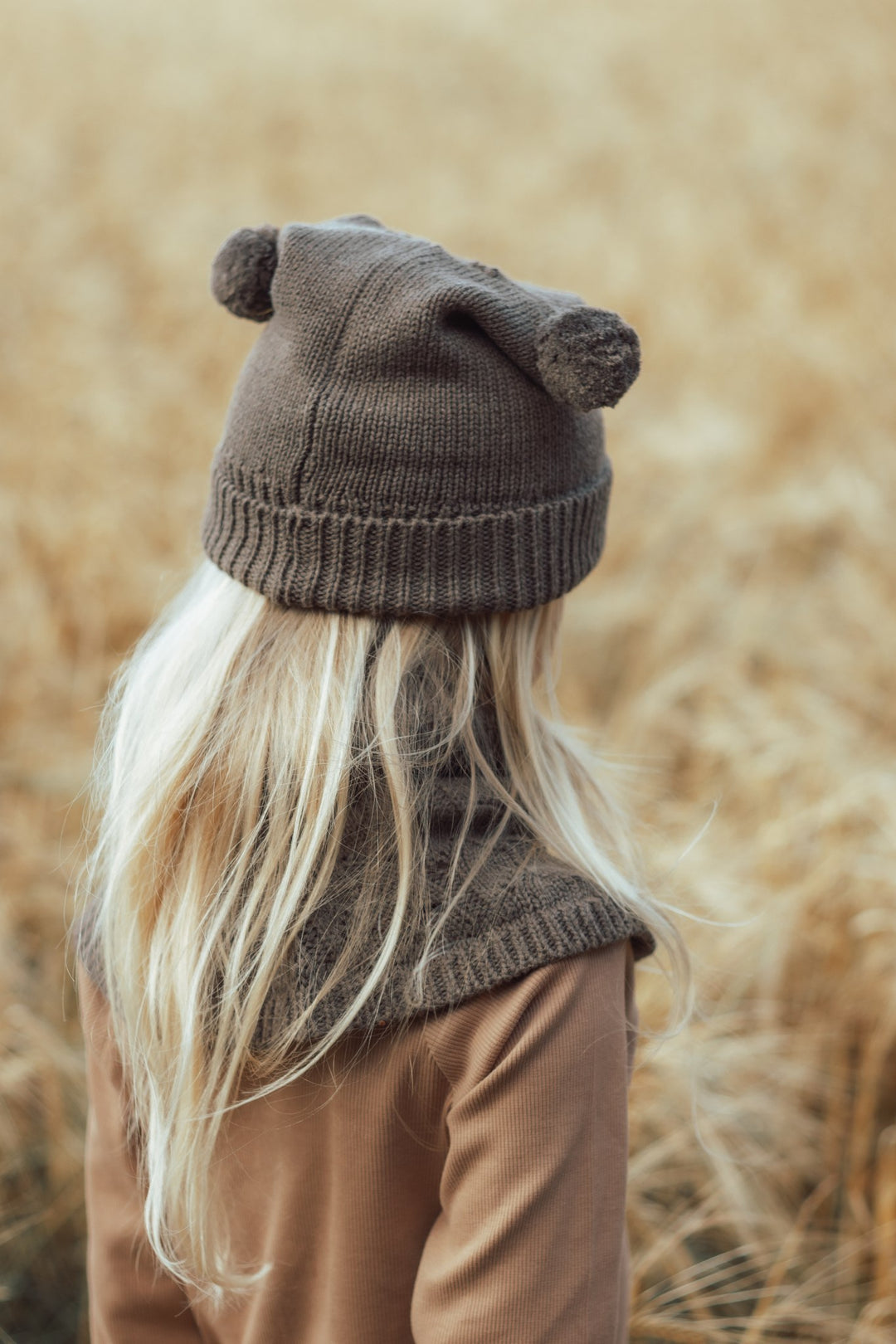 Chapette strikket pointelle beanie - Earth brown melange