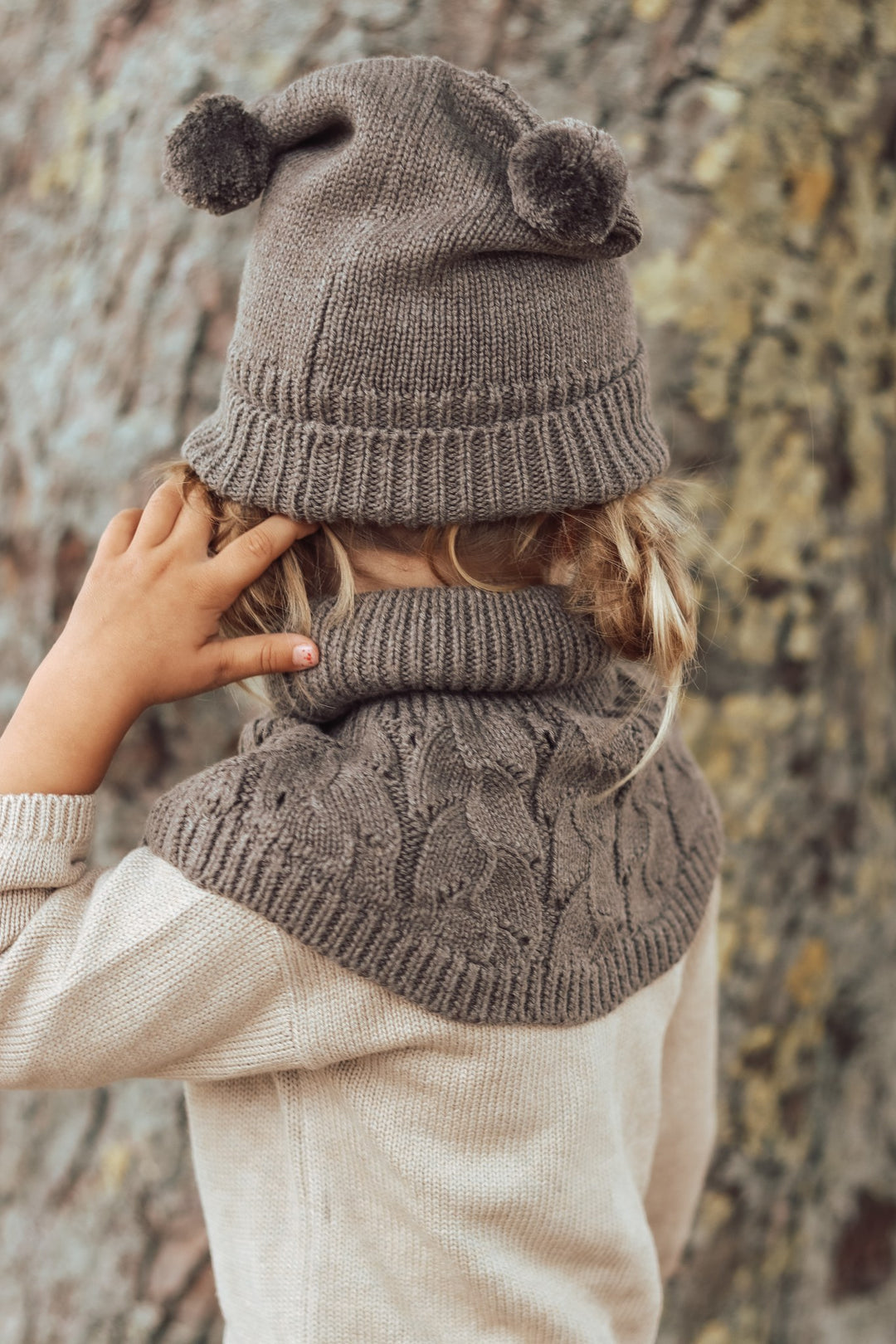 Chapette strikket pointelle beanie - Earth brown melange